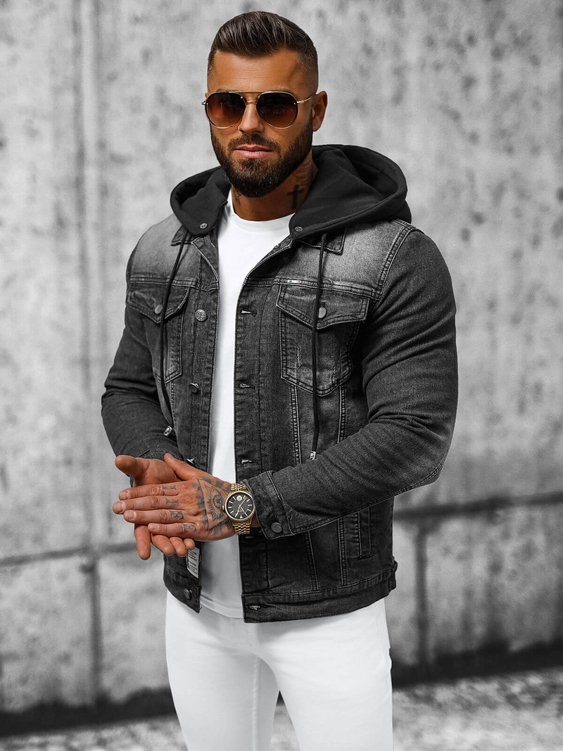 Мъжко джинсово яке черна OZONEE NB/MJ530N