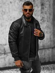 Мъжко кожено яке черно OZONEE JB/JP1178Z