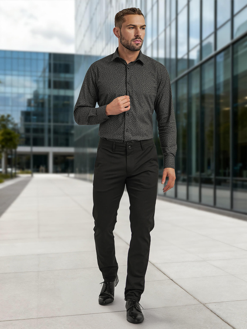 Мъжка риза черно OZONEE V/V184