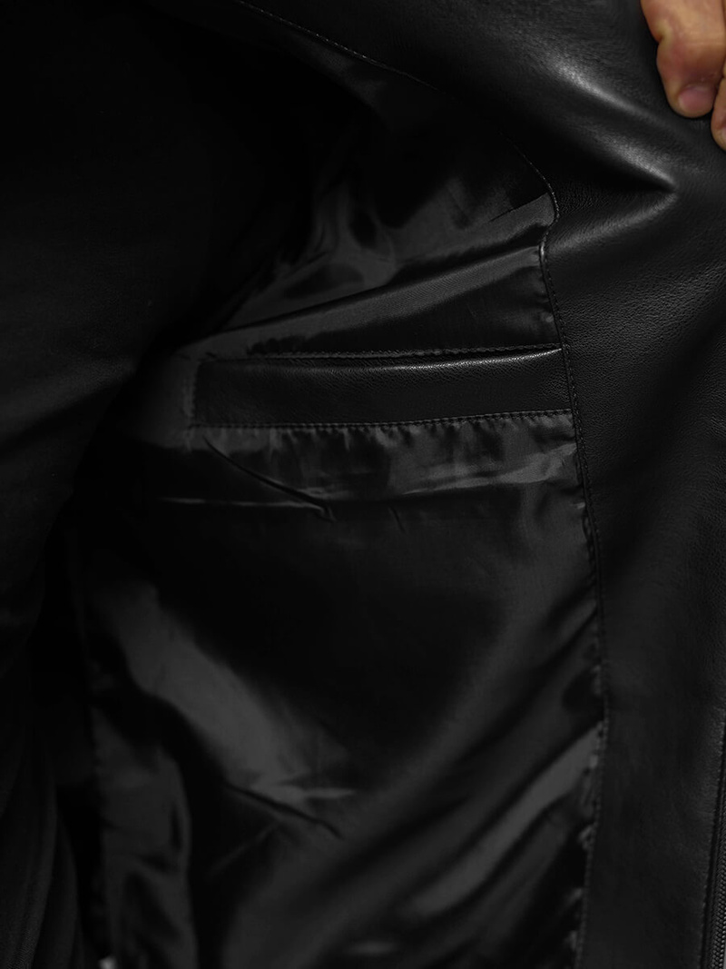 Мъжко кожено яке черно OZONEE JS/11Z8015