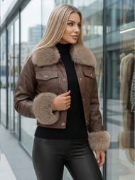 Дамско кожено яке шоколад OZONEE JS/61M8513/158