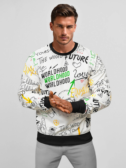 Мъжки суитшърт бяла OZONEE JS/8B1228/1Z