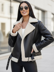 Дамско кожено яке черно-бяла OZONEE JS/11Z8177Z