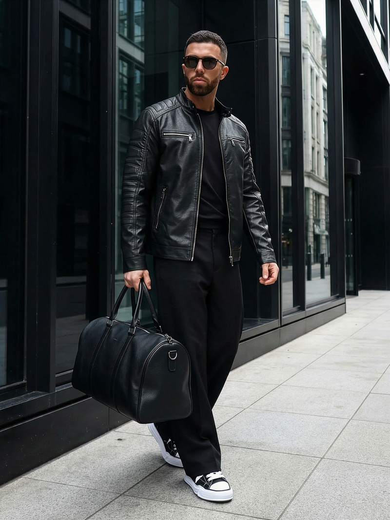 Мъжко кожено яке черно OZONEE JS/11Z8138