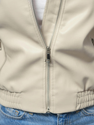 Дамско кожено яке бежова OZONEE O/G116