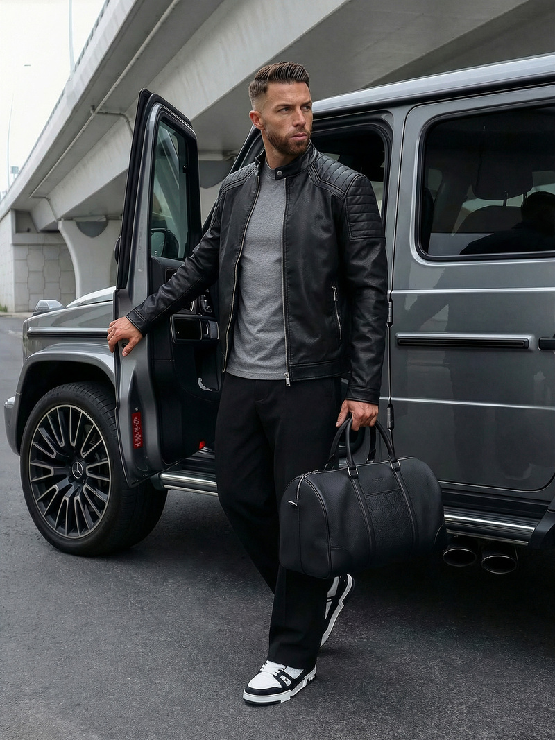 Мъжко кожено яке черно OZONEE JS/11Z8139