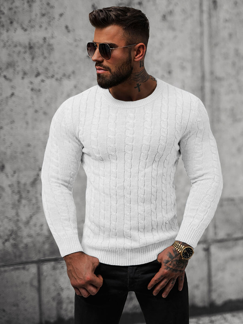 Мъжки пуловер бял OZONEE NB/MM6021/1Z