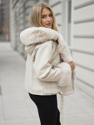 Дамско кожено яке екрю OZONEE JS/61M8506/290Z