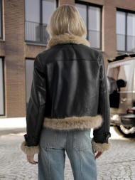 Дамско кожено яке черно OZONEE JS/61M8517/392