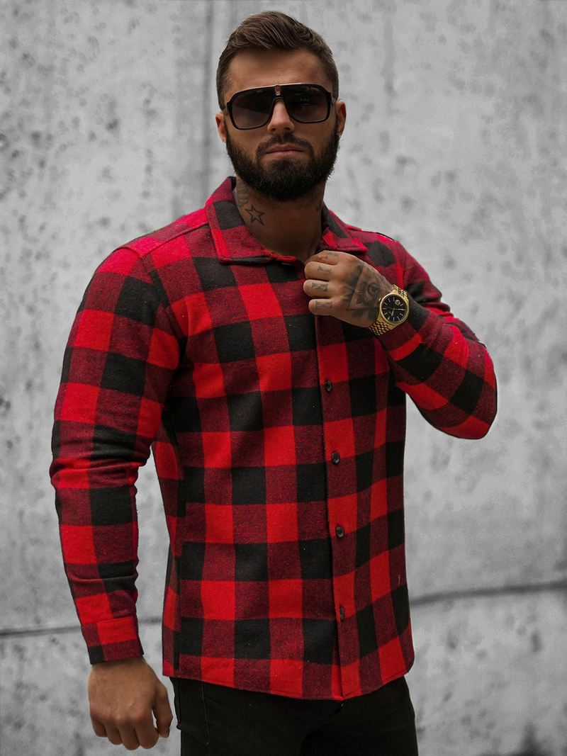 Мъжка риза черно-червена OZONEE O/L0149