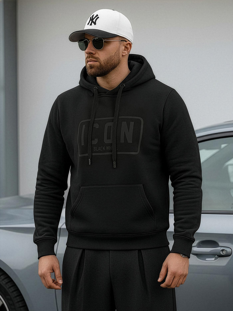 Мъжки суитшърт с качулка черен OZONEE JS/8B1975/3