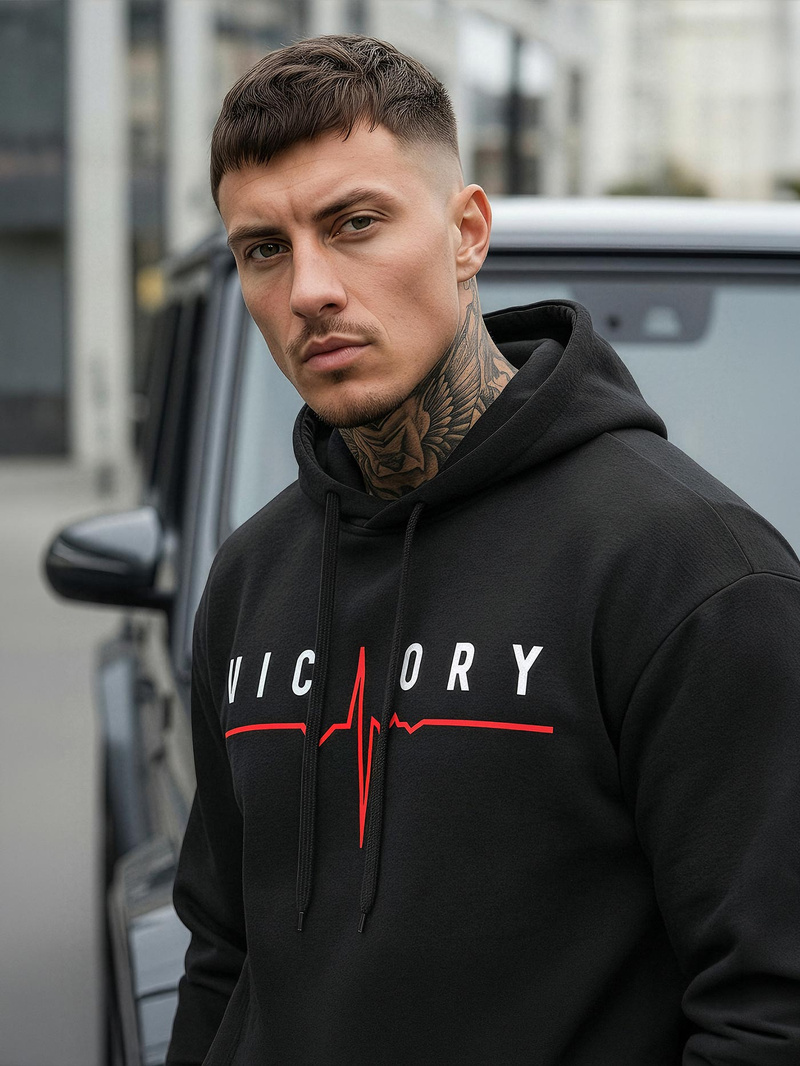 Мъжки суитшърт с качулка черен OZONEE JS/8B1757/3