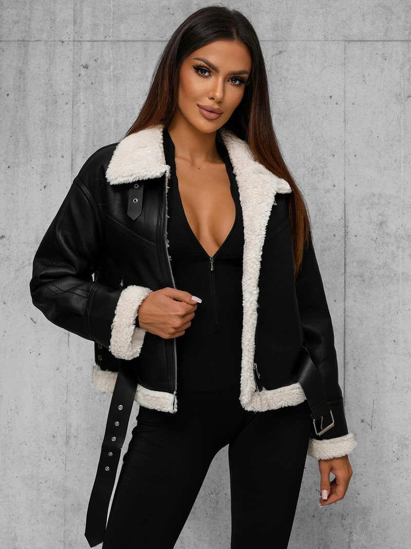 Дамско кожено яке черна OZONEE O/81331Z