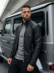 Мъжко кожено яке черно OZONEE JS/11Z8139