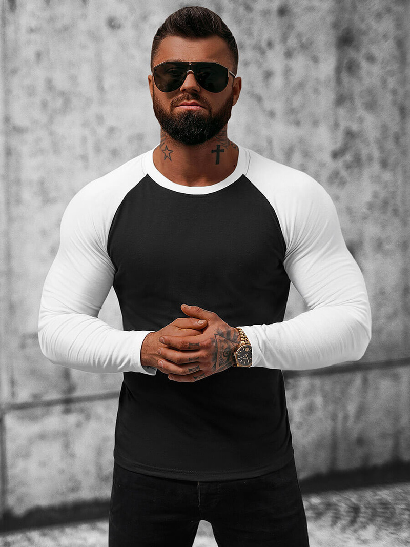 Мъжка блуза с дълъг ръкав черно-бял OZONEE O/B261