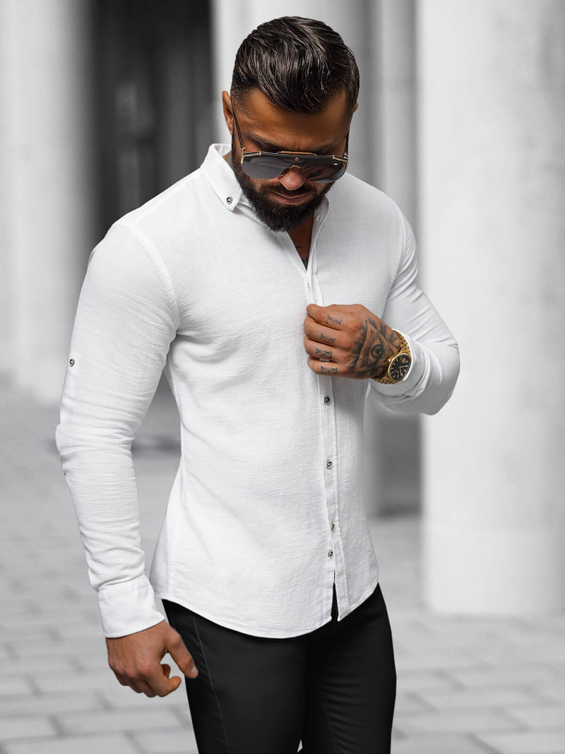 Мъжка риза бяла OZONEE O/V93