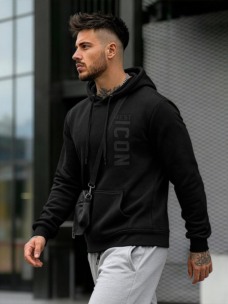 Мъжки суитшърт с качулка черен OZONEE JS/8B1973/3