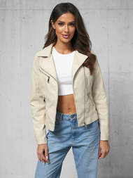 Дамско кожено яке бежова OZONEE O/G88