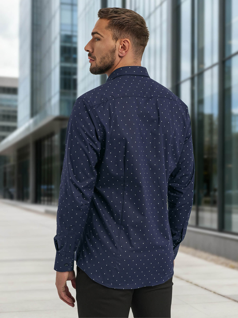 Мъжка риза тъмносиньо OZONEE V/V181