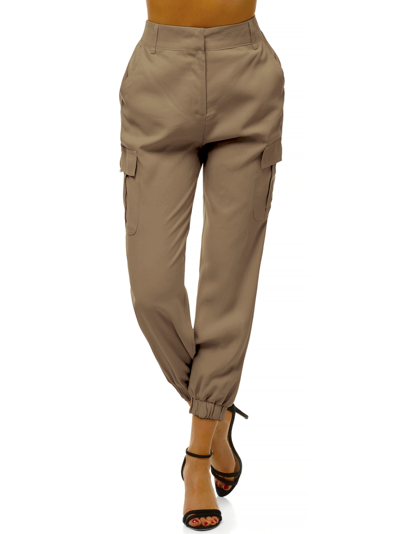 Дамски панталони с джоггери тъмнобежово OZONEE O/HM005