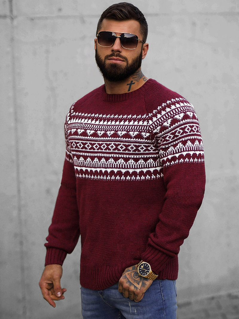 Мъжки пуловер бордо OZONEE O/H9300