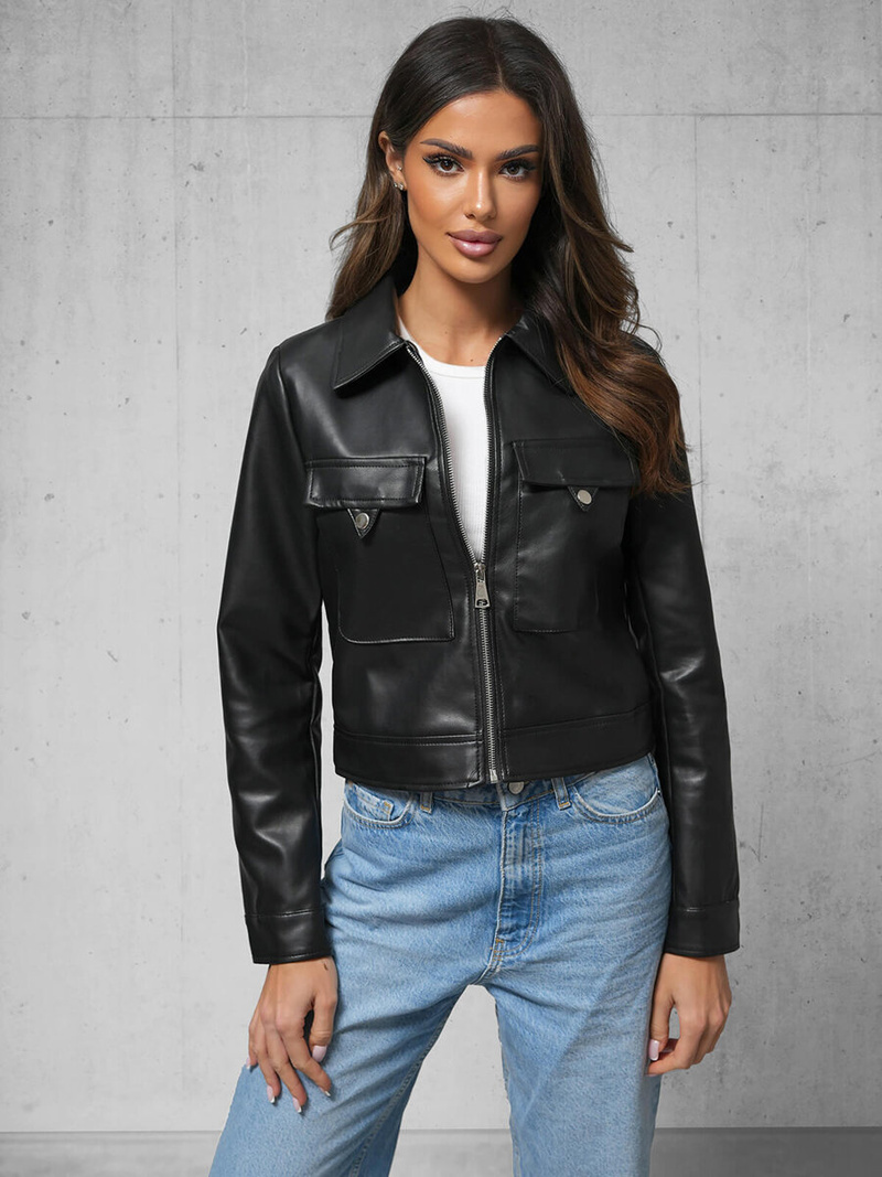 Дамско кожено яке черна OZONEE O/G117