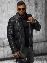 Мъжко кожено яке черно OZONEE JS/11Z8005Z