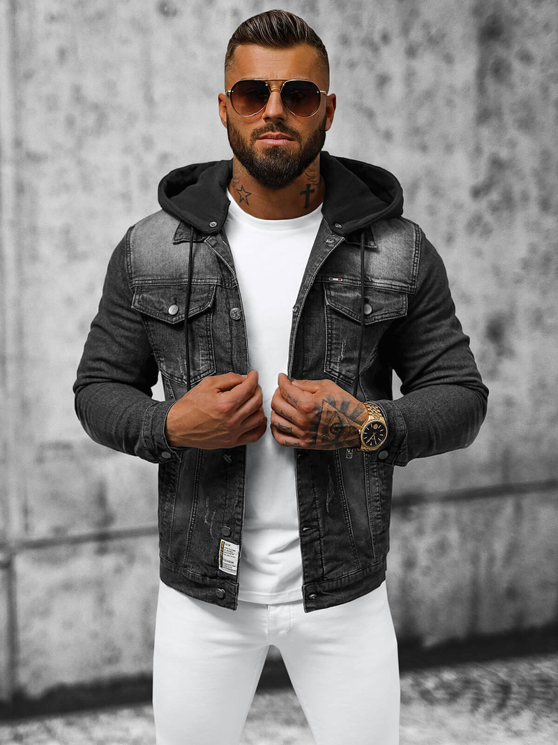 Мъжко джинсово яке черна OZONEE NB/MJ530N