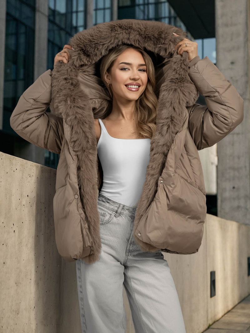 Дамско яке тъмно-бежово OZONEE O/16M9179/84Z