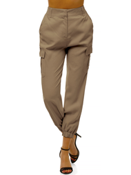 Дамски панталони с джоггери тъмнобежово OZONEE O/HM005