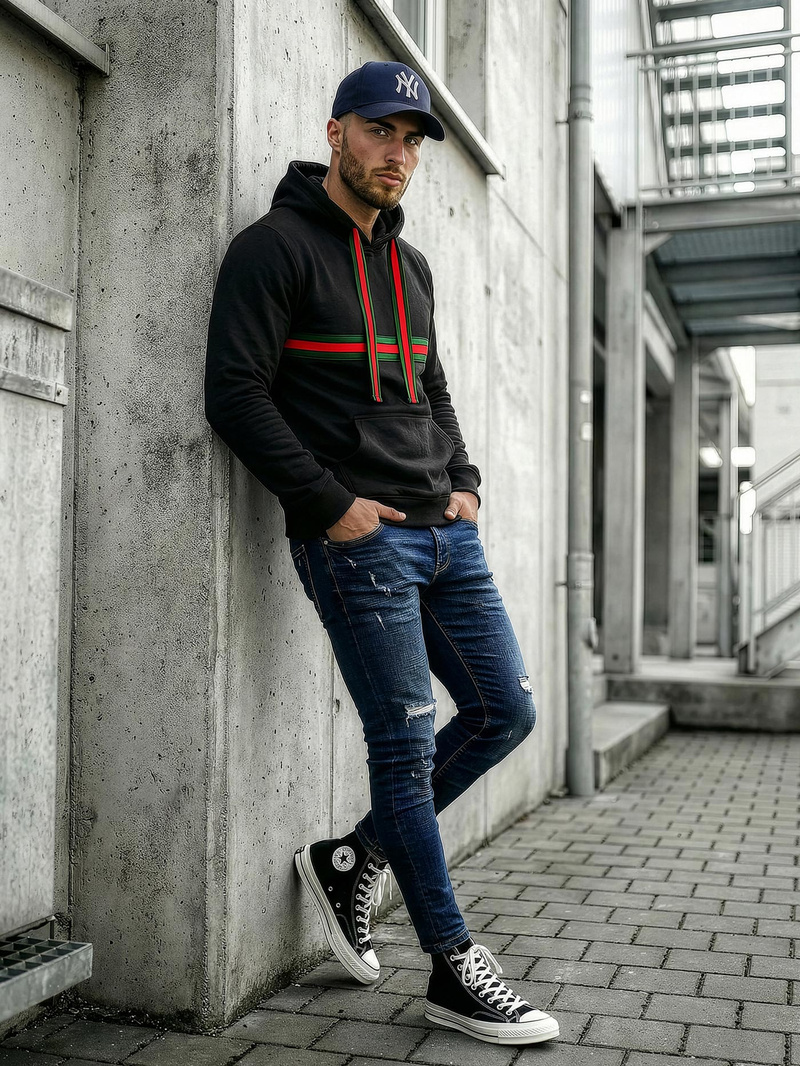 Мъжки суитшърт черно OZONEE JS/8B1735/3Z