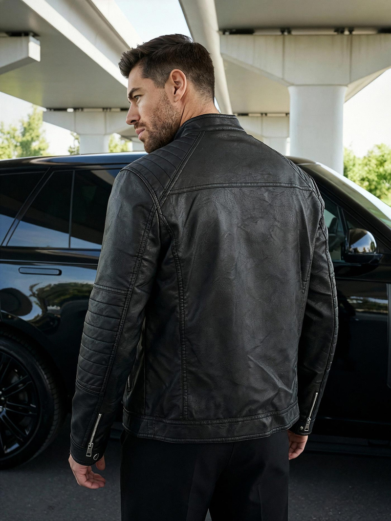 Мъжко кожено яке черно OZONEE JS/11Z8066