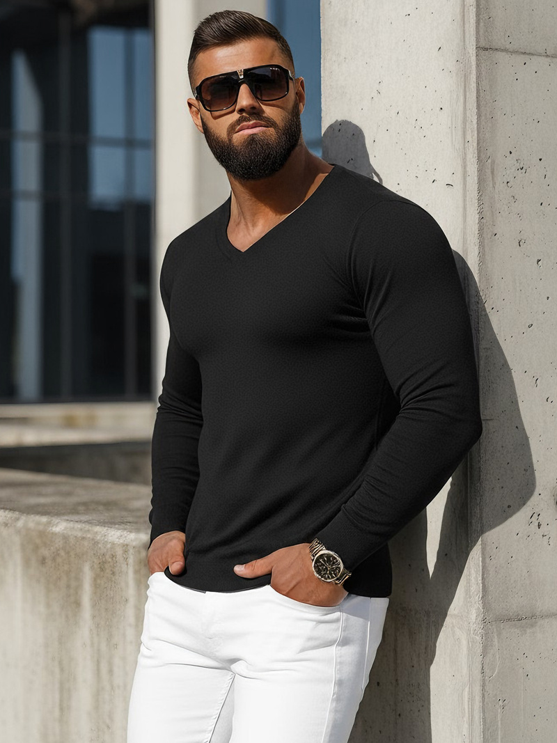 Мъжки пуловер черен OZONEE NB/MMB601/4Z