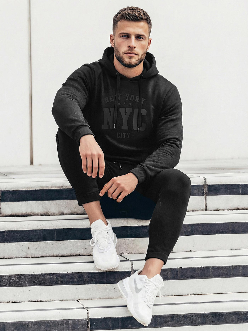 Мъжки суитшърт с качулка черен OZONEE JS/8B1971/3