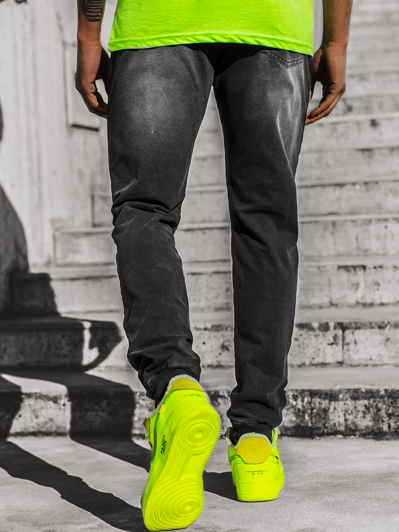 Мъжки дънки Jogger черно-зелено OZONEE JS/KK1105