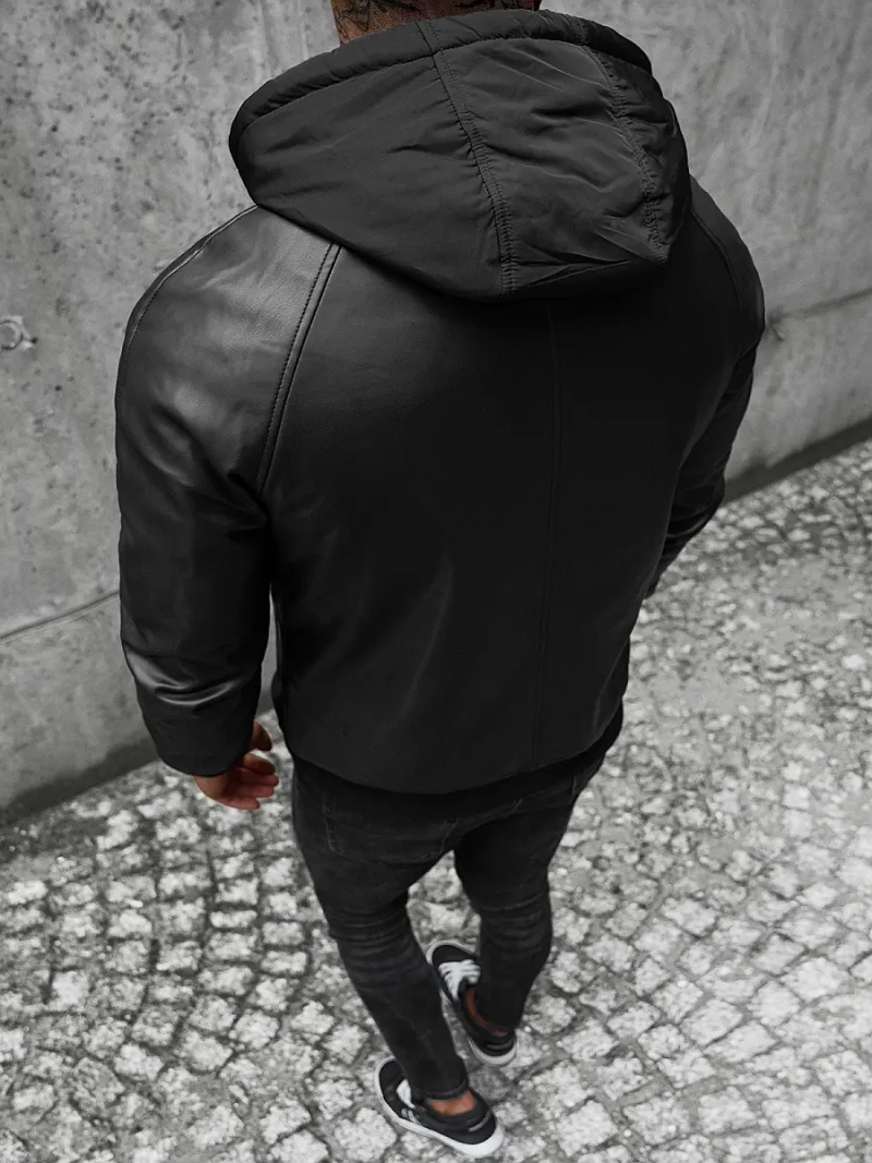 Мъжко кожено яке черно OZONEE JS/11Z8004