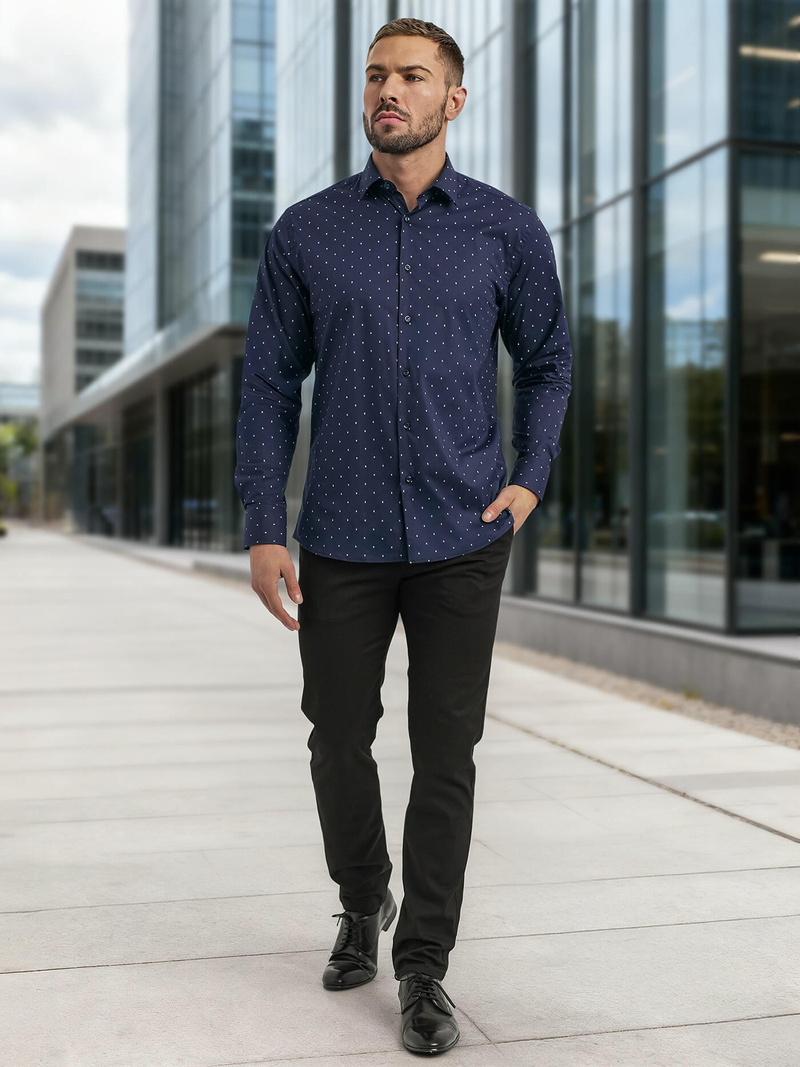 Мъжка риза тъмносиньо OZONEE V/V181