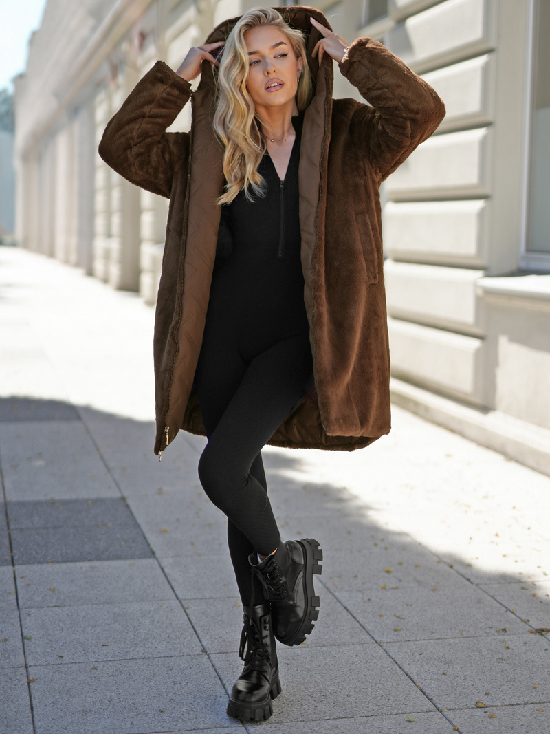 Дамско дълго зимно яке шоколад OZONEE JS/5M3352/158