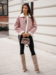 Дамско кожено яке прахово розово OZONEE O/81331