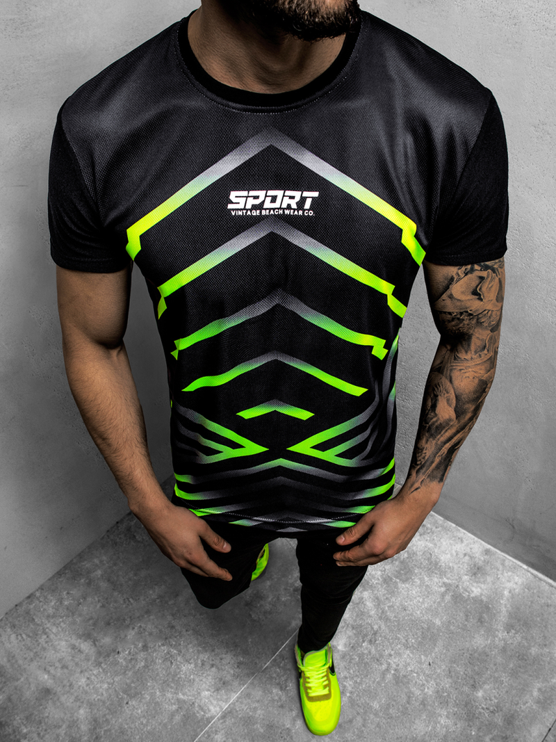 Мъжка тениска черно-зелена OZONEE JS/KS2063Z