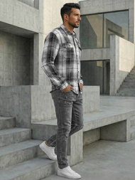 Мъжка риза черно-бяла OZONEE NB/MC728N/4Z