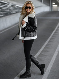 Дамско кожено яке черно-бяла OZONEE JS/11Z8177Z