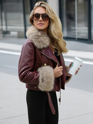 Дамско кожено яке бордо OZONEE JS/61M8512/6