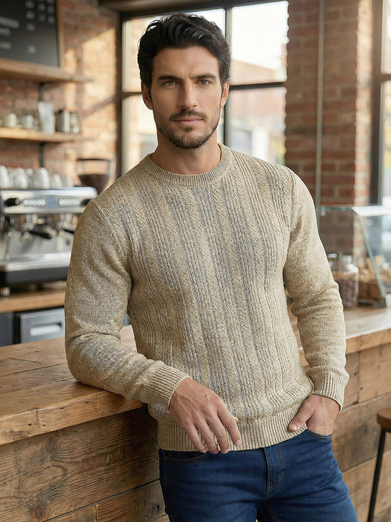 Мъжки пуловер бежово OZONEE JS/59B3608/155