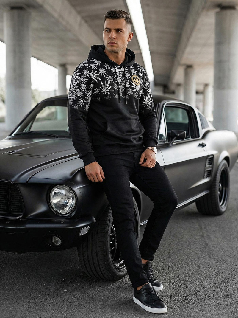 Мъжки суитшърт с качулка черен OZONEE O/B272Z