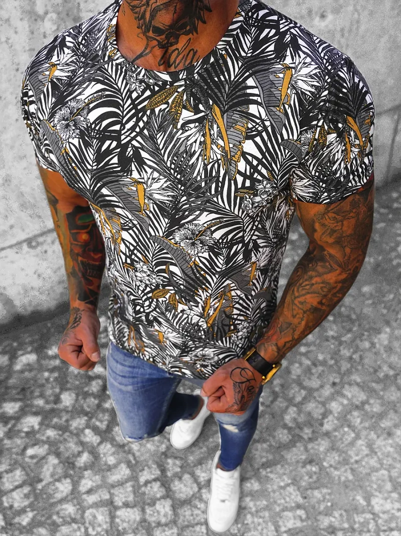 Мъжка тениска бяло-черен OZONEE O/BL61Z