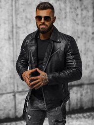 Мъжко кожено яке черно OZONEE JS/11Z8005Z