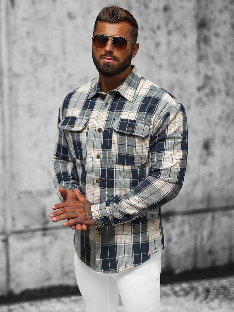 Мъжка риза тъмносин OZONEE NB/MC727BS