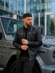 Мъжко кожено яке черно OZONEE JS/11Z8137