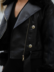 Дамско кожено яке черно OZONEE JS/61M8512/392A